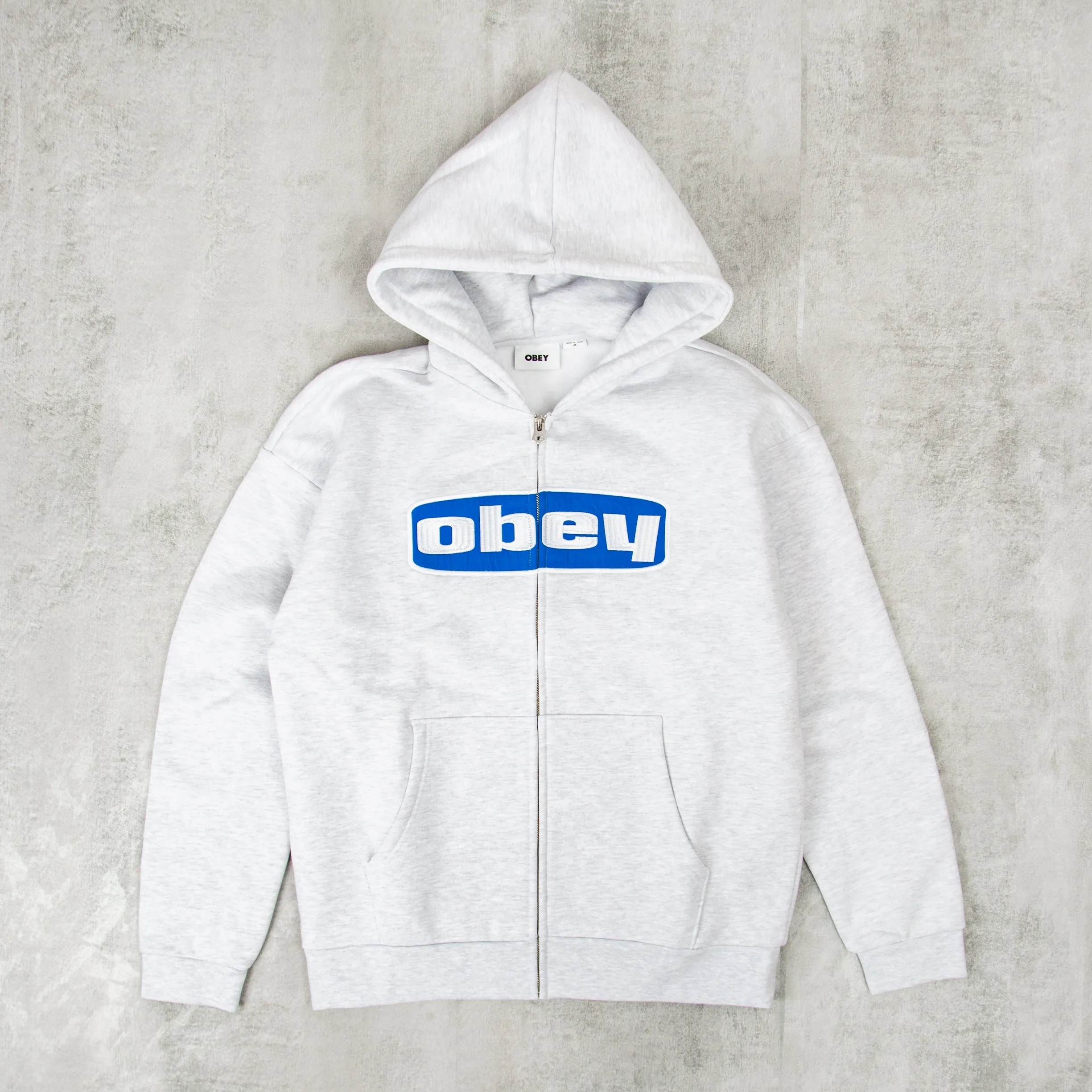 Obey Boxed In Extra Heavy Zip Hood - Ash Grey