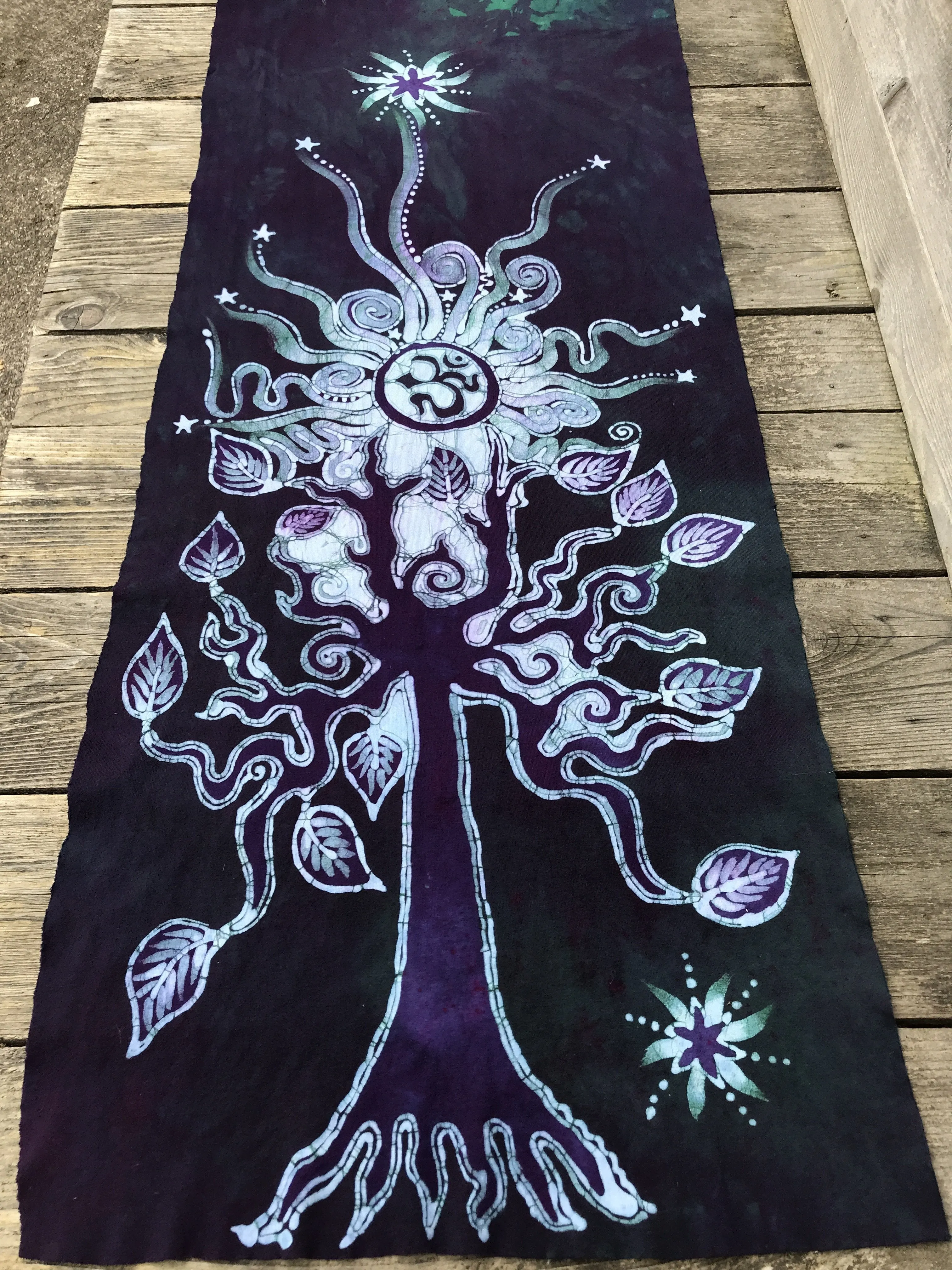 Om Tree Hand Painted Batik Fabric Scarf