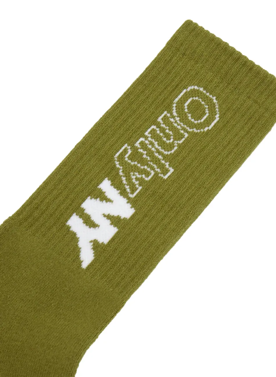 Outline Logo Crew Socks - Olive Gold/White