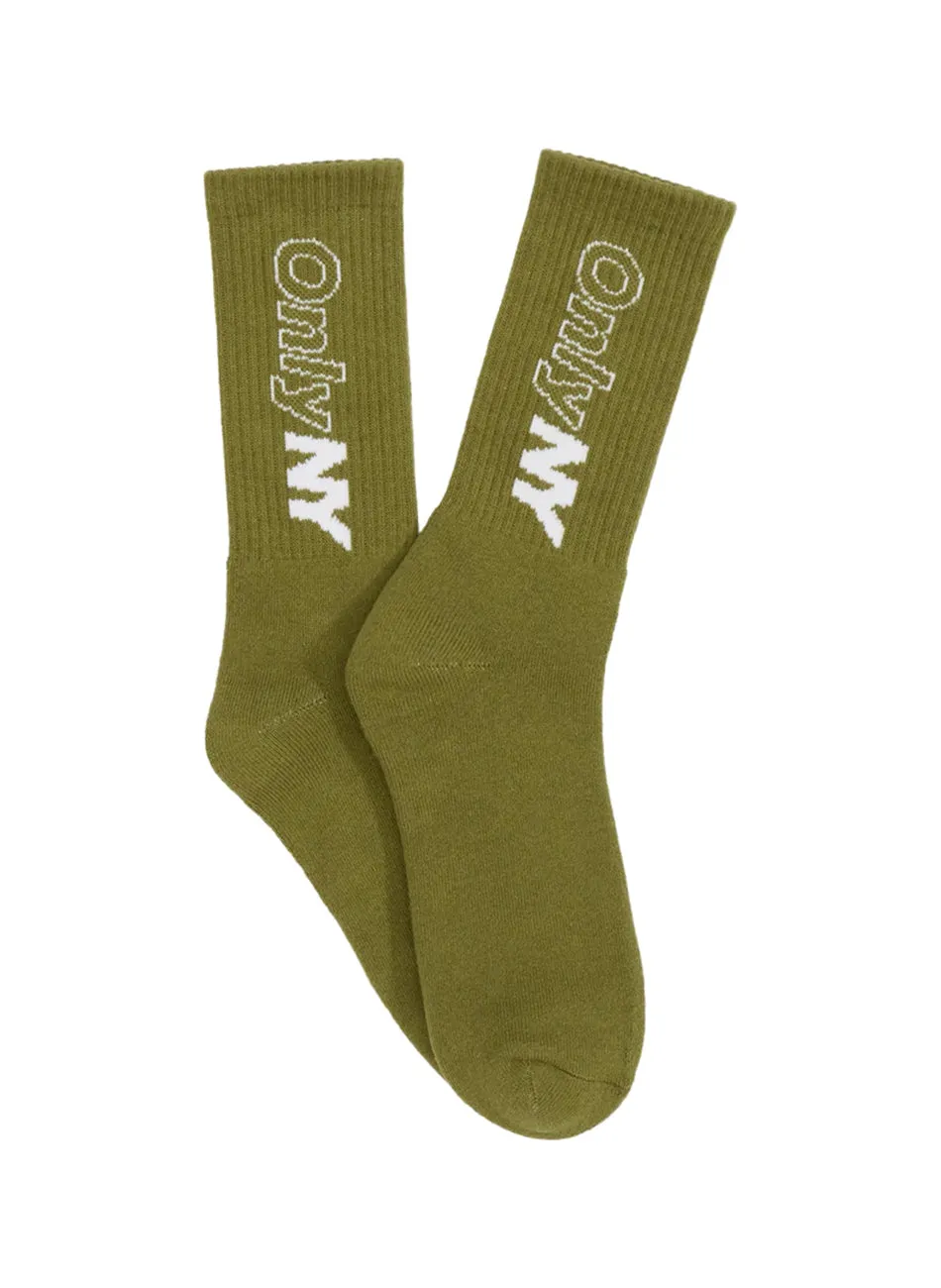 Outline Logo Crew Socks - Olive Gold/White