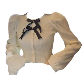 Parisian Style Ribbed Top with Bows