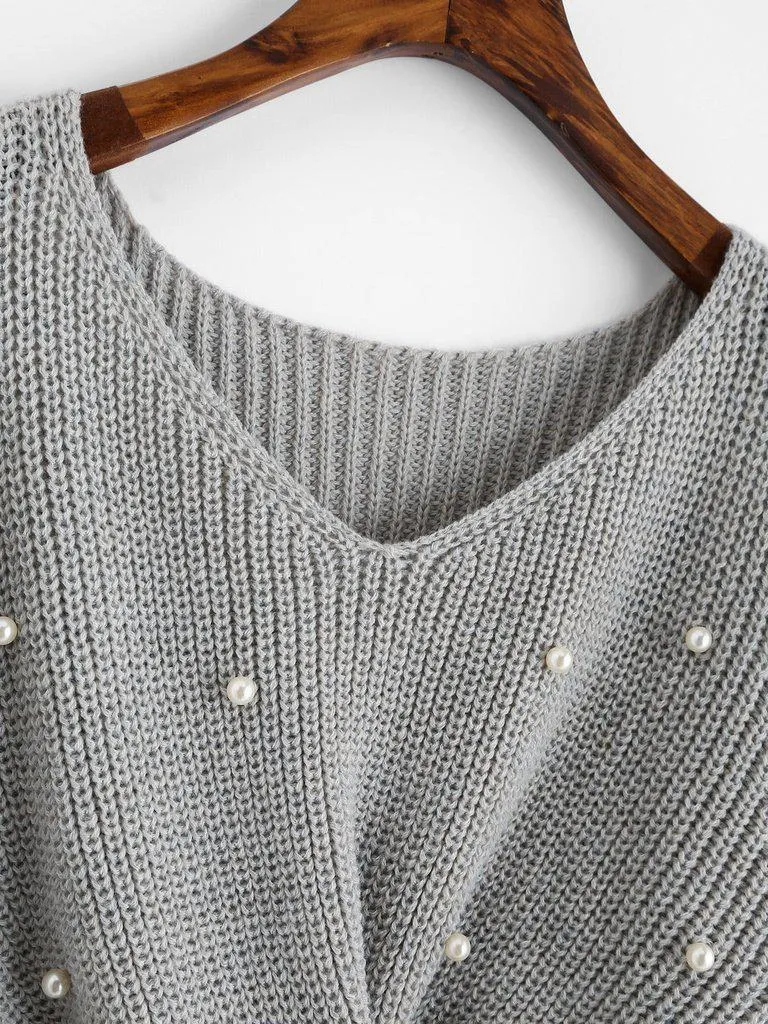 Pearl Beaded Detail Twist Sweater