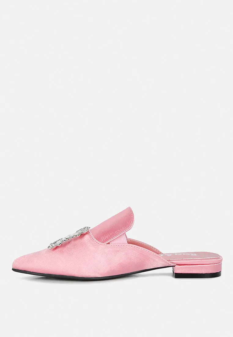 PERRINE Diamante Brooch Slip On Mules in Blush