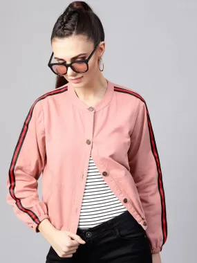 Pink Denim Bomber Sleeve Tape Jacket