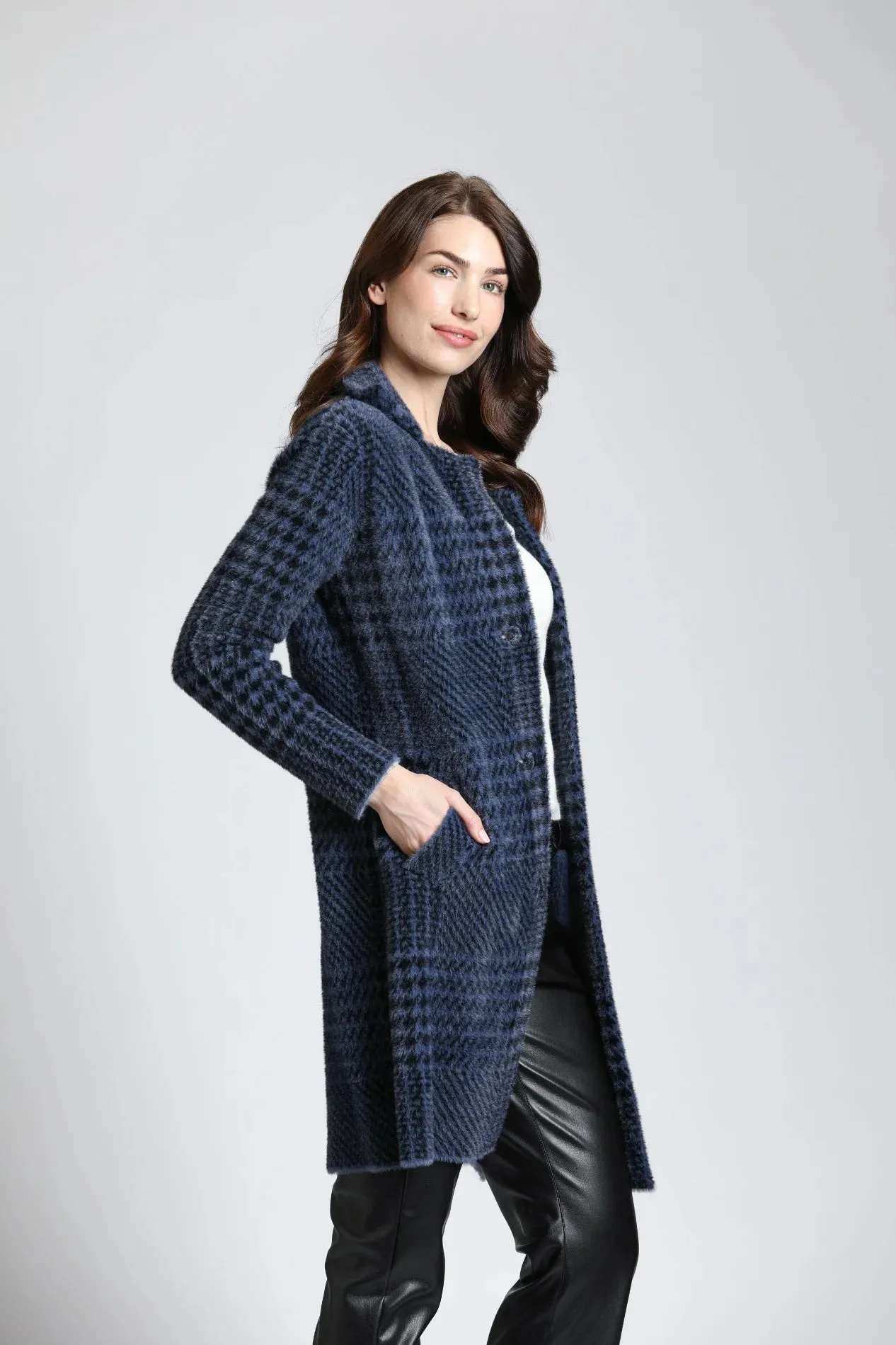 Plush Houndstooth Cozy Coat