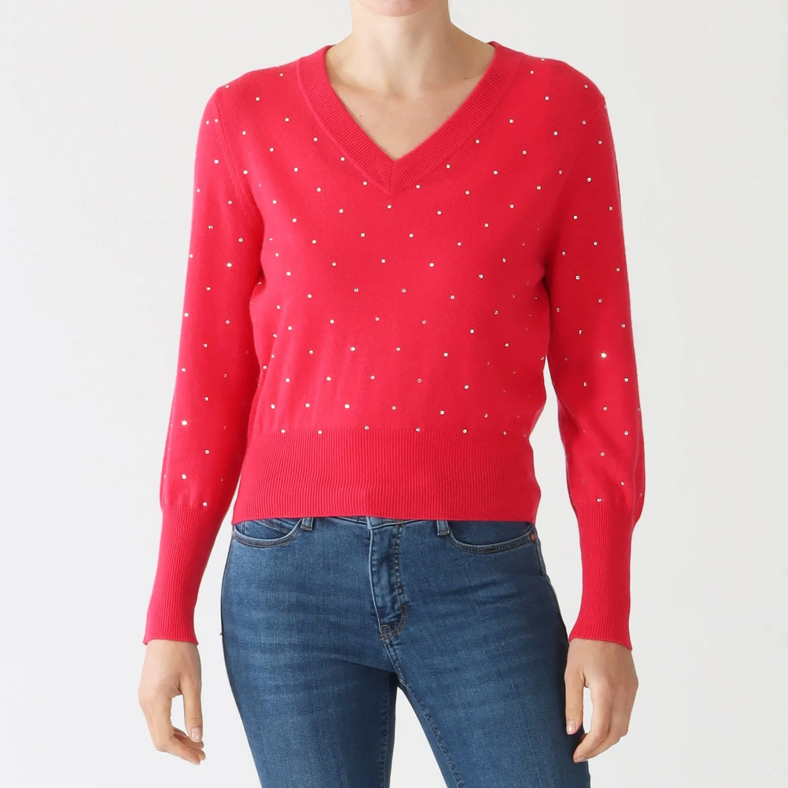 Poppy Crystal Vee Cashmere Sweater