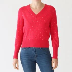 Poppy Crystal Vee Cashmere Sweater