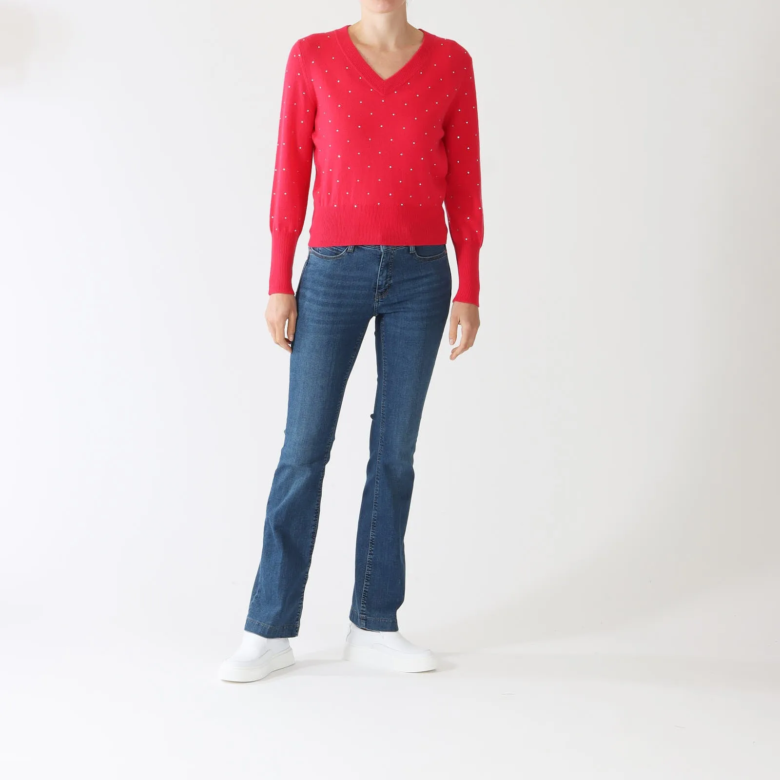 Poppy Crystal Vee Cashmere Sweater