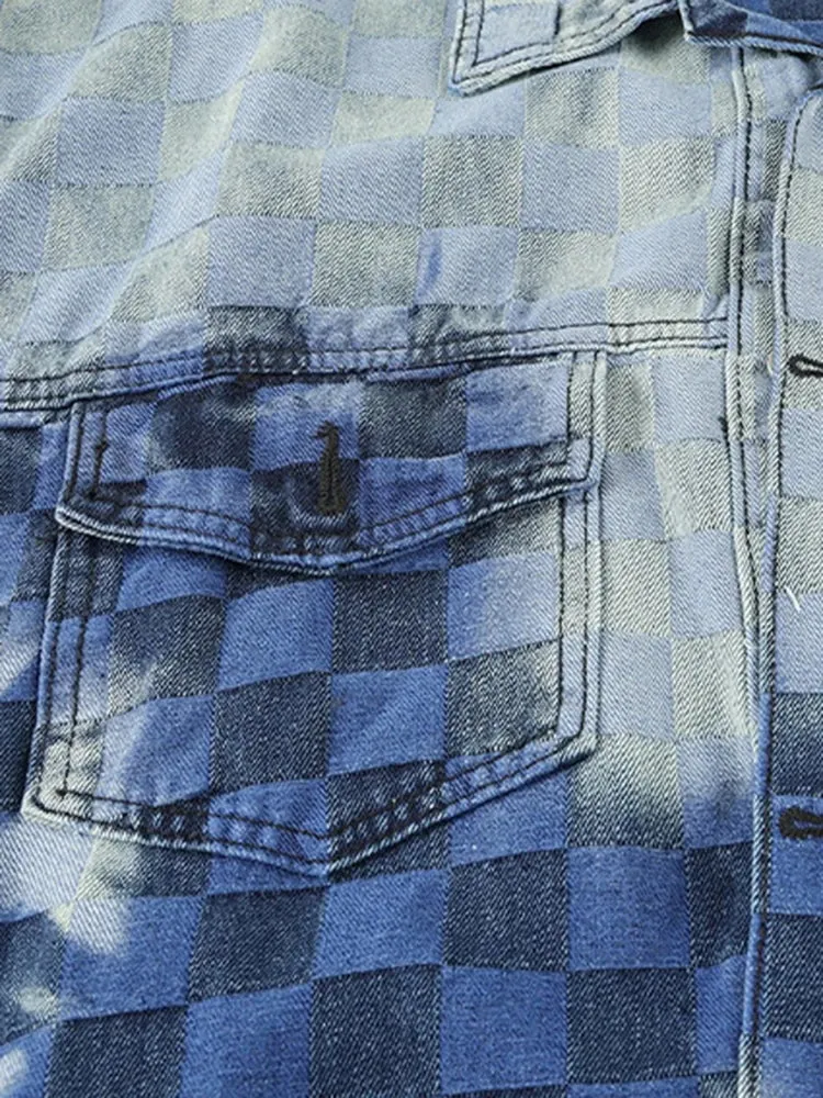 Pre Order:  Casual Acid Wash Checkered Loose Jacket