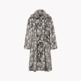 Pre Order:  Grey Checkered Faux Fur Coat