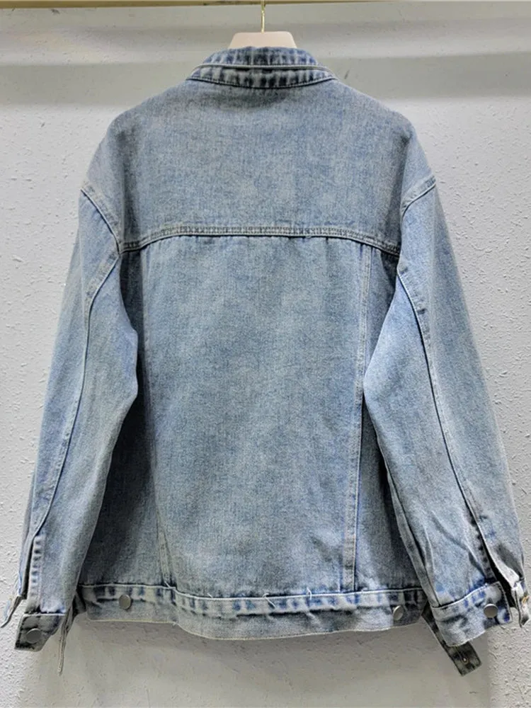 Pre Order:  Tassel Diamond Inlaid Short Denim Jacket