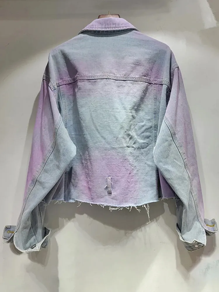 Pre Order:  Tassel Heart Diamond Purple Tie-Dye Single Breasted Jacket