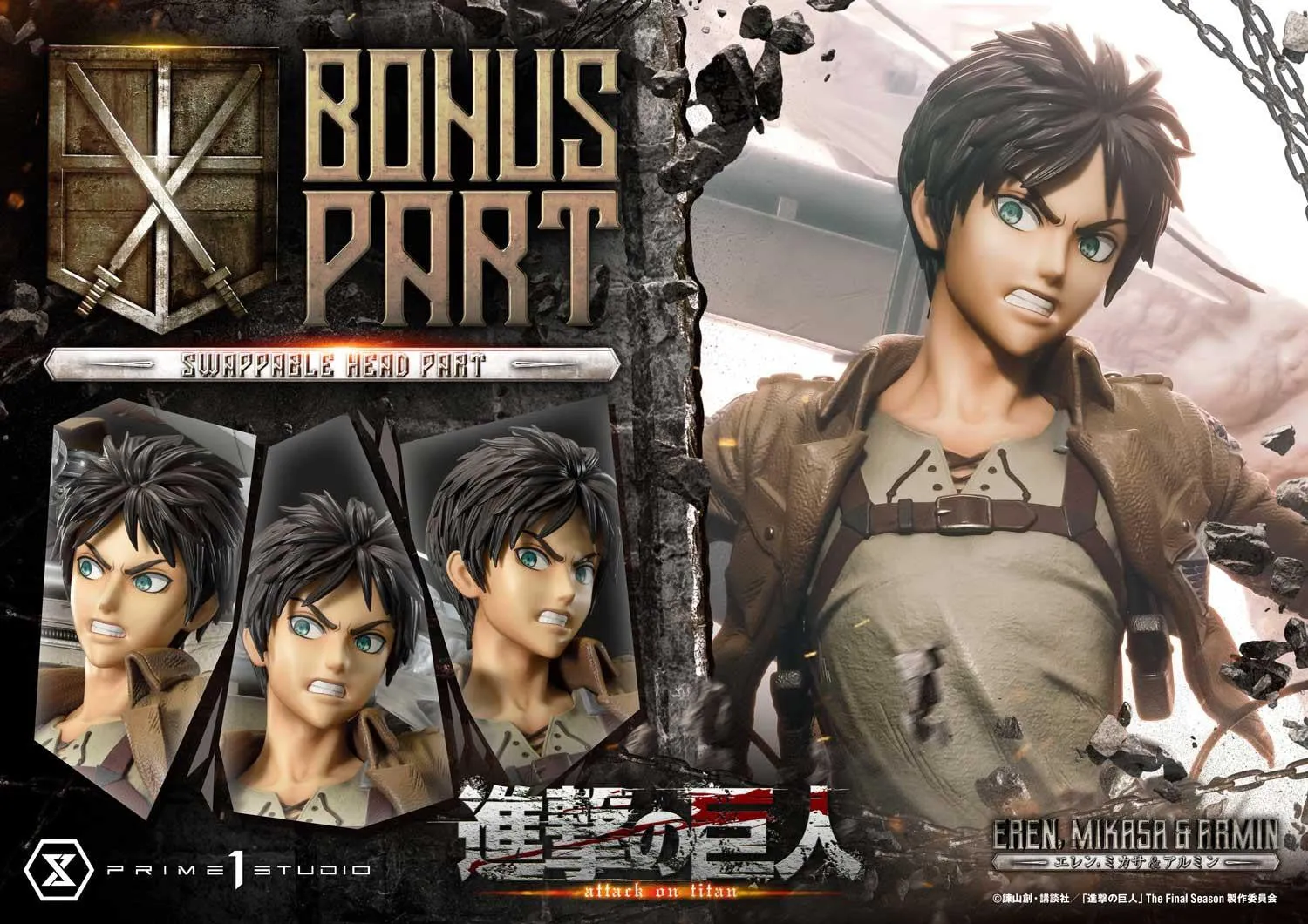 PRE-ORDER: Ultimate Premium Masterline Attack On Titan Eren, Mikasa & Armin DX Bonus Version 1/4 Scale Statue