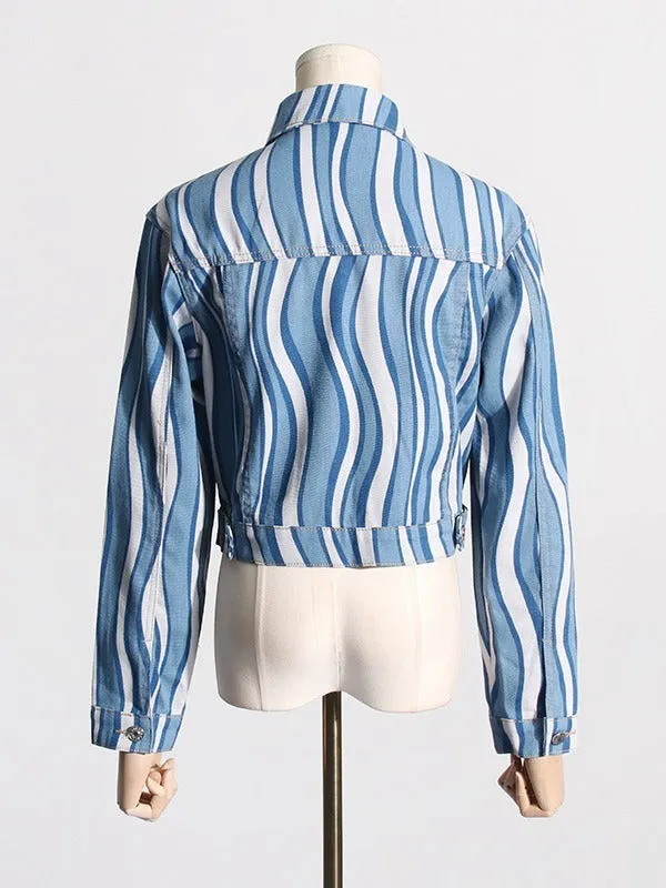 Pre Order:  Wave Striped Denim Short Jacket