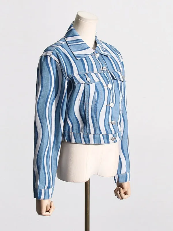 Pre Order:  Wave Striped Denim Short Jacket