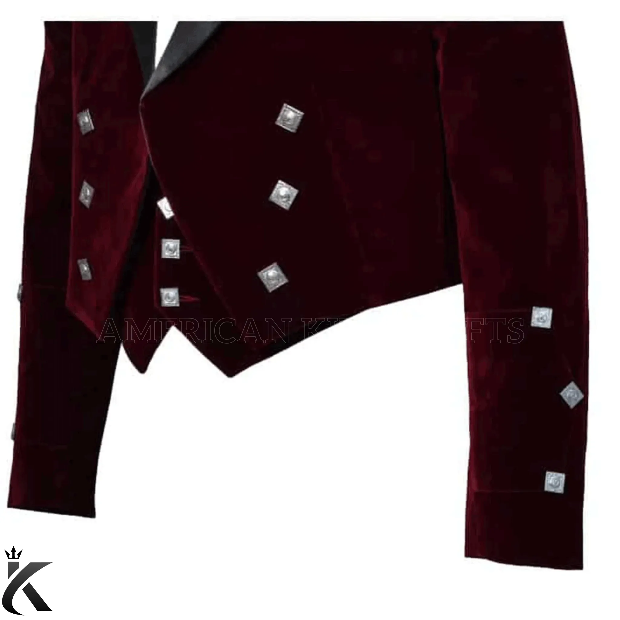 Premium Burgundy Velvet Scottish Prince Charlie Kilt Jacket with Vest