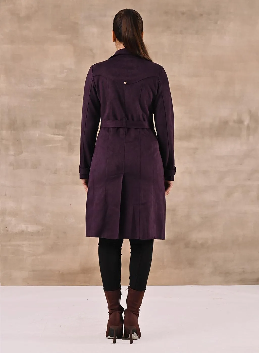 Purple Full Sleeve Tie Belt Trench Coat