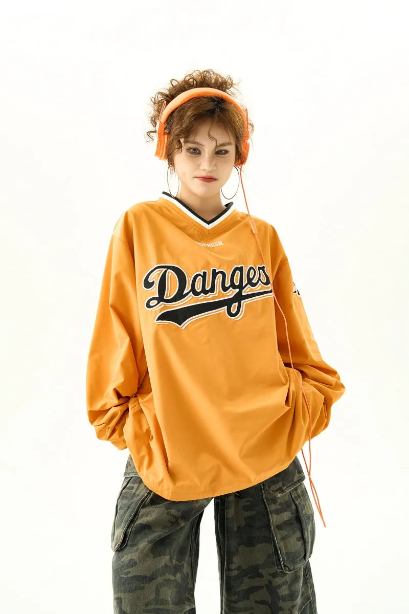 Retro V-Neck Jersey Sweatshirt Women's Loose Sports Jacket