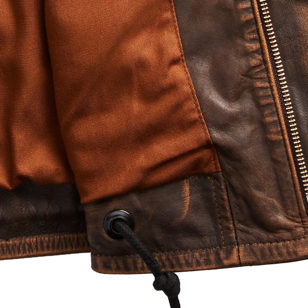 RRL by Ralph Lauren Shearling-Collar Leather Deck Jacket Brown