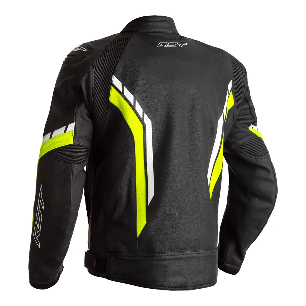 RST Axis CE Leather Jacket - Black / Flo Yellow / White