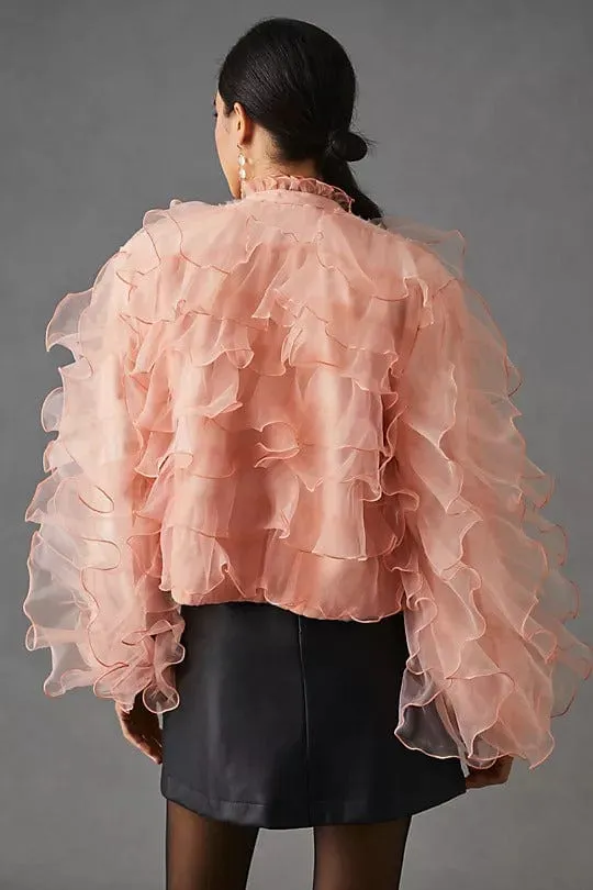 Ruffled Organza Bomber Jacket