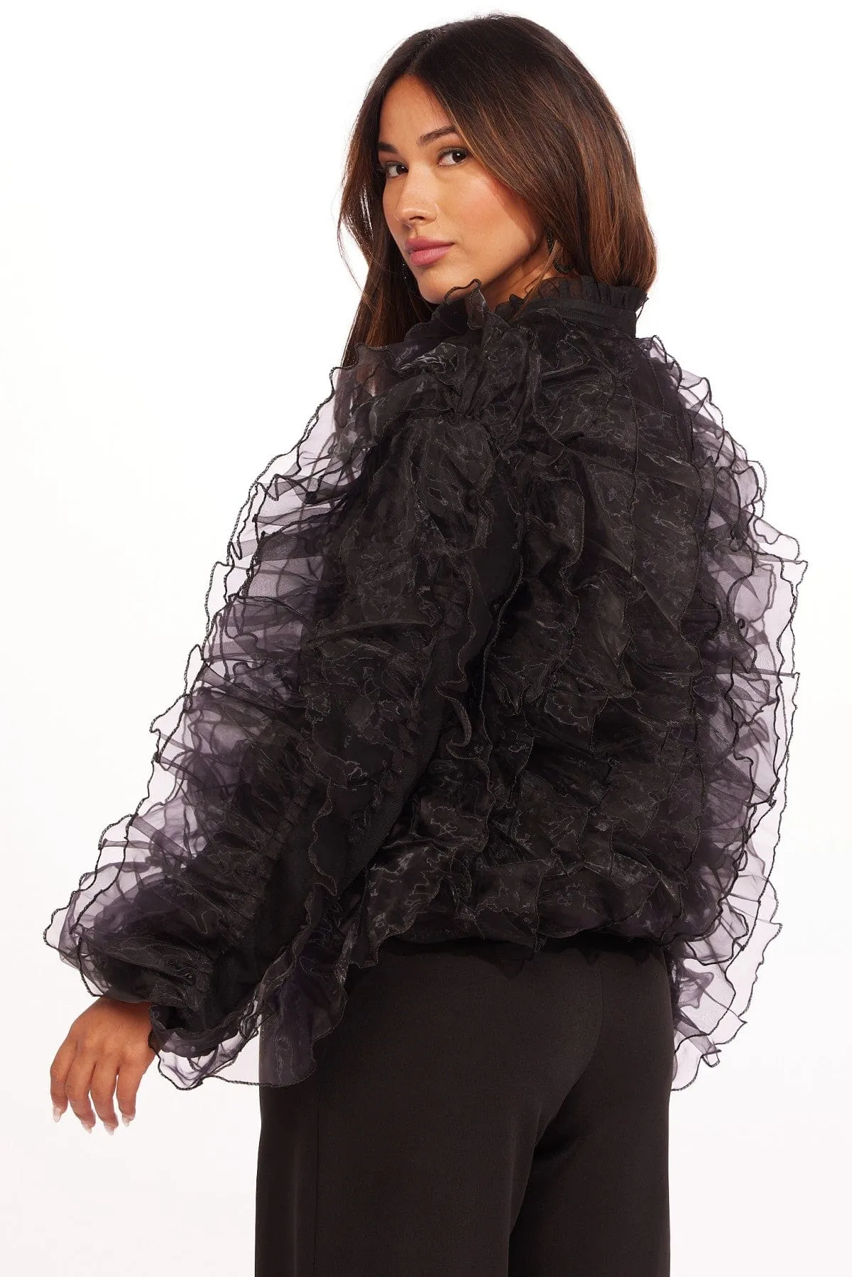 Ruffled Organza Bomber Jacket