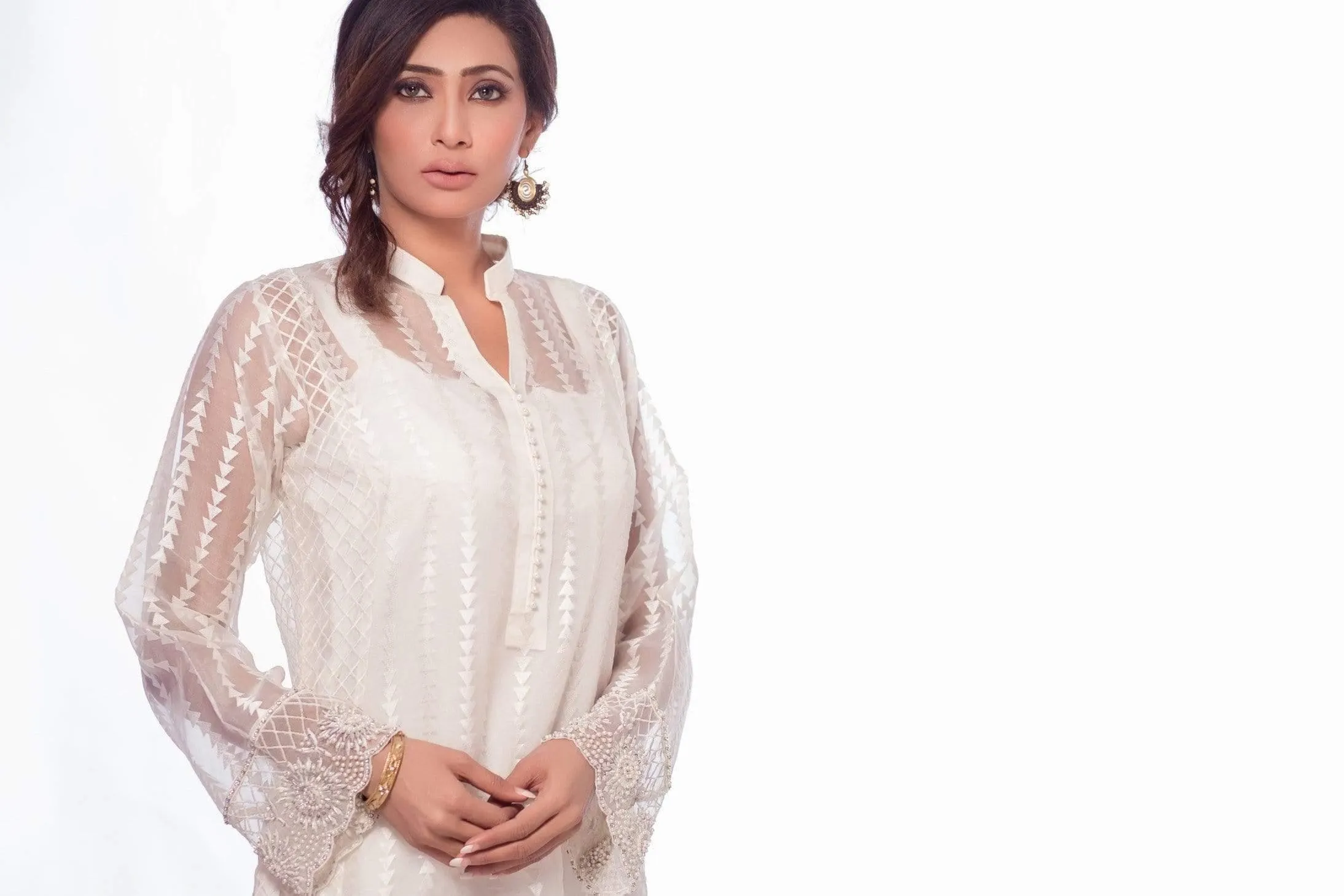 Sadia Aamir - White Royal Stripe - Ivory Embroidery - 1 Piece