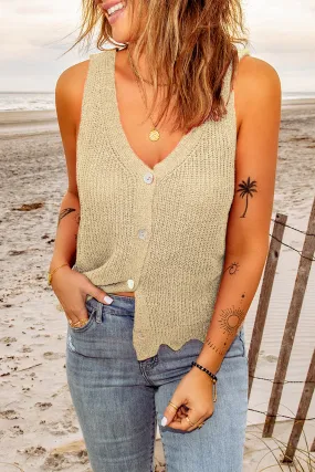 Scalloped Hem Crop Sweater Tank