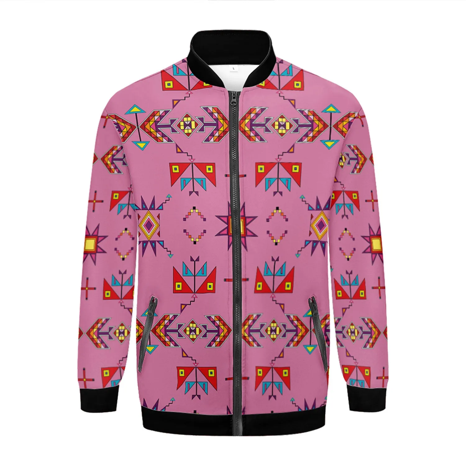 Scattered Generations Pink Zippered Collared Lightweight Jacket