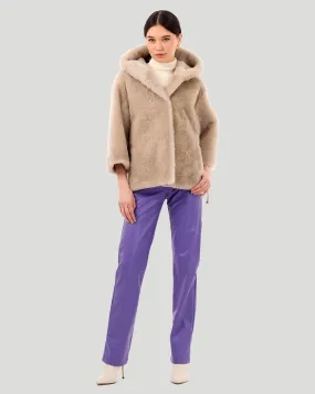 Select Cashmere Goat Hooded Jacket with Cropped Sleeves