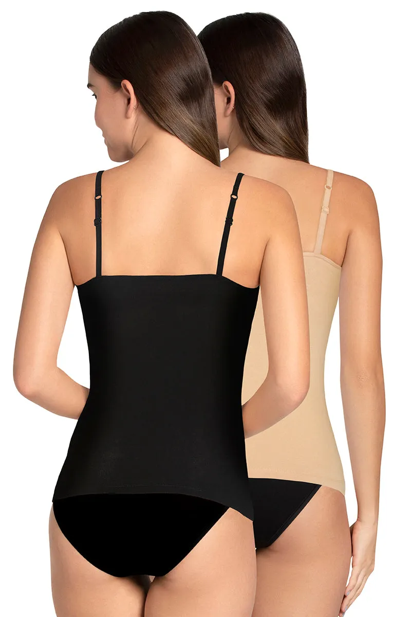 Shelf Support Straight Neck Sleeveless Camisole (Pack of 2) - Black_Hazelnut