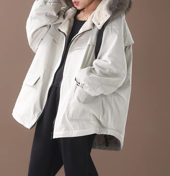 Short Women Casual Hooded Parka Faux Fur Collar Plus Size Coat Jacket