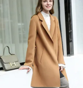 Side Slit Women Winter Wool Coat  Double Face Women Wool Coat Jacket With Waist Belt53002