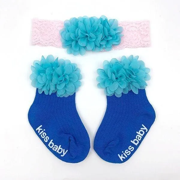 Smitten Flower Baby Socks with Headband Set - Assorted Colours