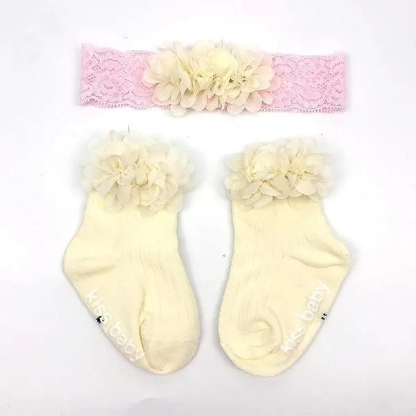 Smitten Flower Baby Socks with Headband Set - Assorted Colours