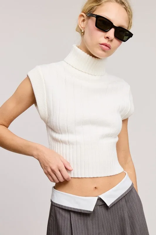 Snow Soft Ribbed High Neck Crop Sweater Top