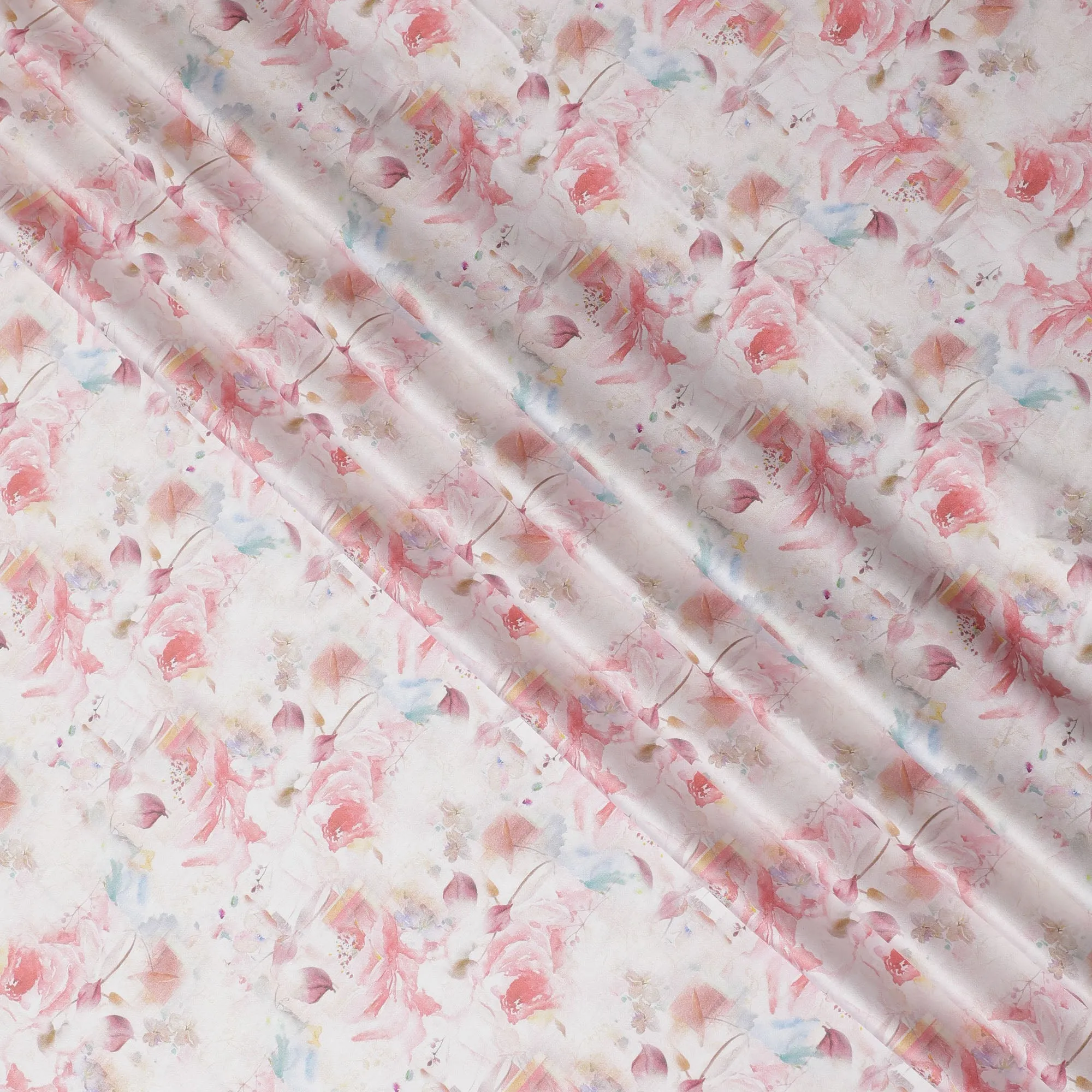 Soft Blush with Watercolor Floral Cotton Satin Fabric, 110 cm Width-20070