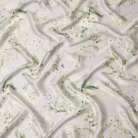 Soft Ivory Green Floral Pure Silk Satin Fabric - 140 cm Width, Made in Italy-D20730