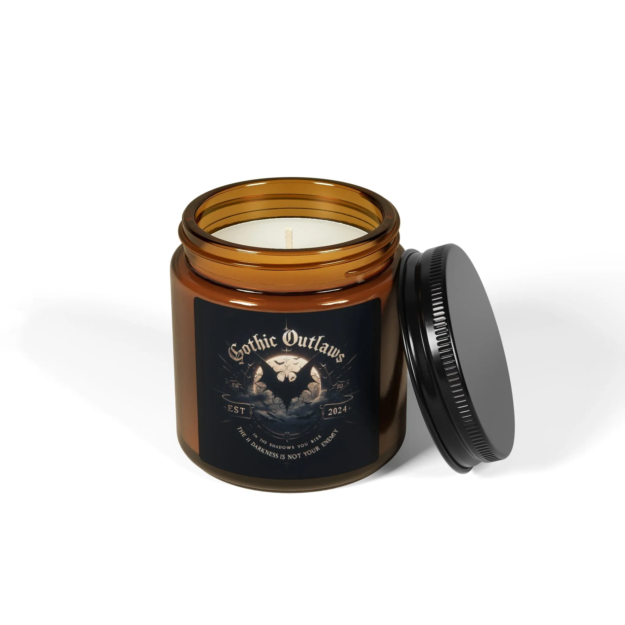 Soy Candle, Gothic Outlaws, Personalized Scented Candle, 5 Scents, Amber Jar, 100% Natural Soy,  4oz, Unscented Candle, ASTM Safety