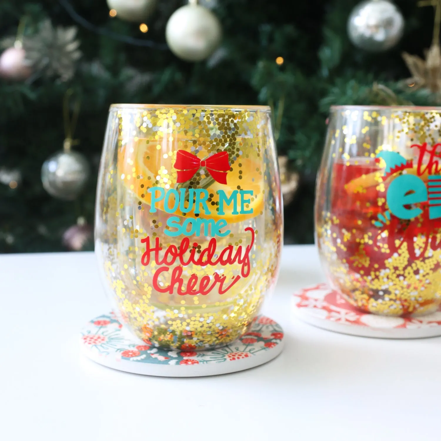 Splosh Stemless Christmas Wine Glass - Holiday Cheer