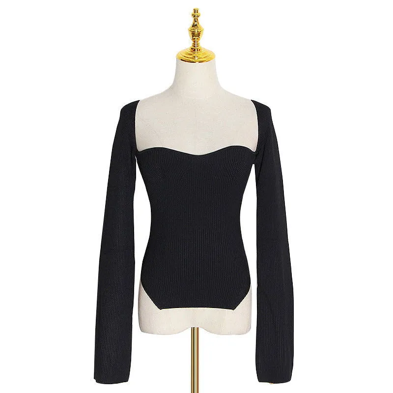 Spring Summer pirational Sexy Arc Hem Side Slit Inner Sweater Sweater