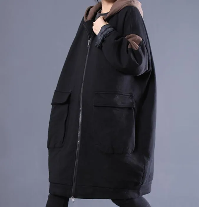 Spring Women Casual Coat Loose Hooded Parka Plus Size Coat Jacket