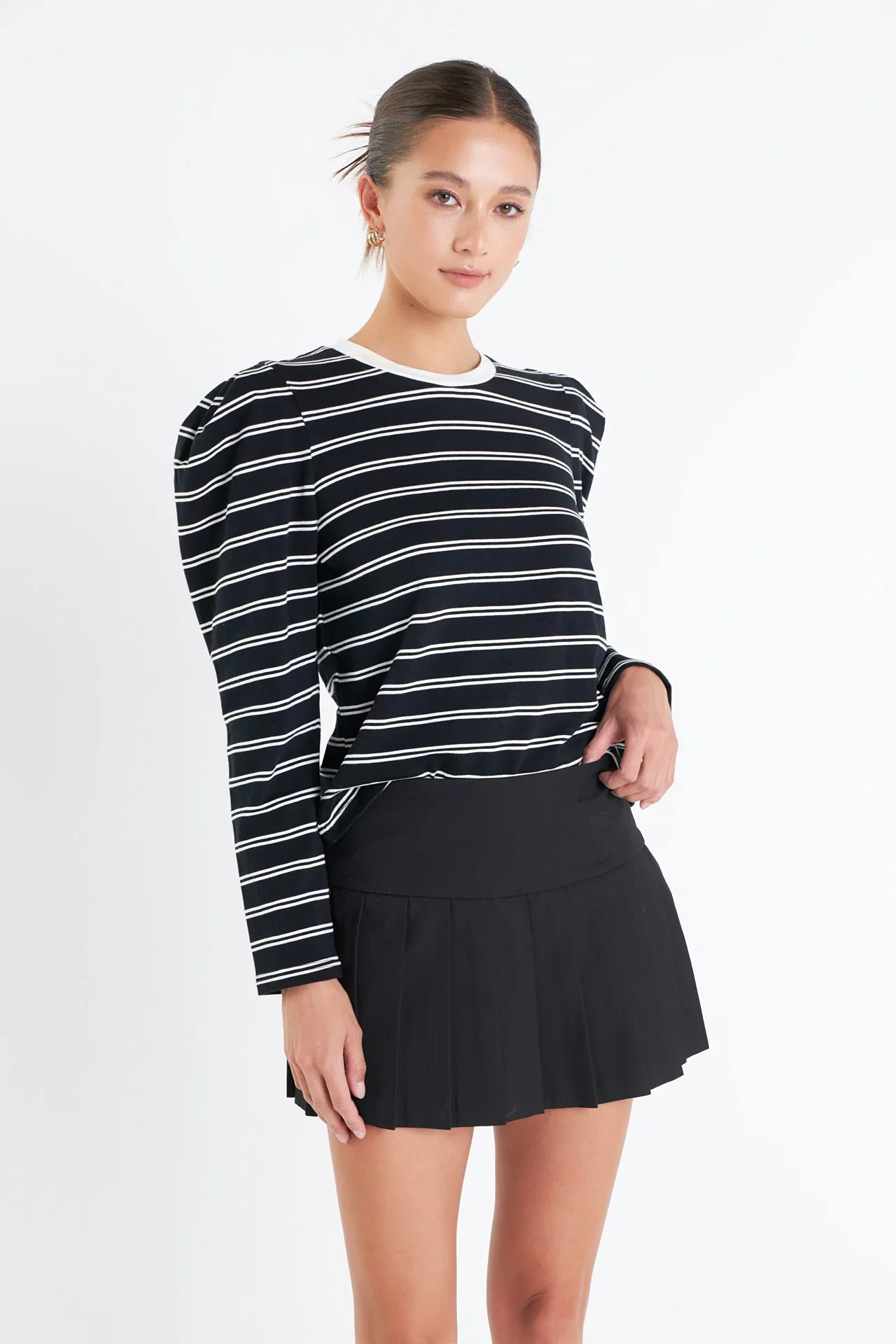 Striped Puff Sleeves Top