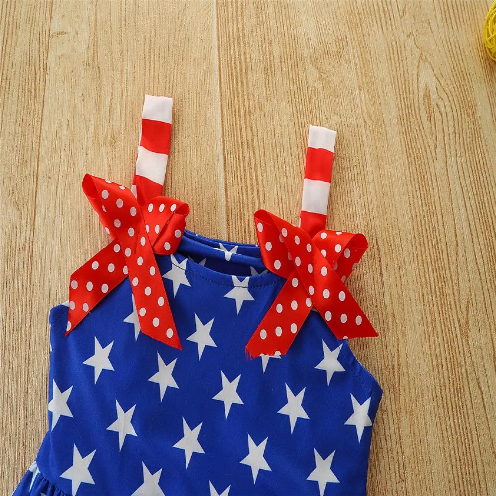 Summer Girls Cute Star Dress Independence Day Slip Dress Wholesale Girls Dress