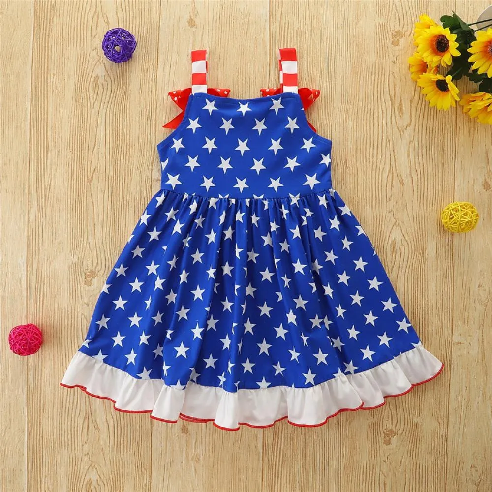 Summer Girls Cute Star Dress Independence Day Slip Dress Wholesale Girls Dress