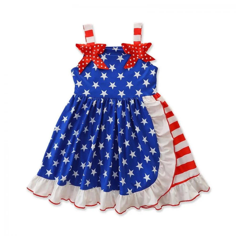 Summer Girls Cute Star Dress Independence Day Slip Dress Wholesale Girls Dress