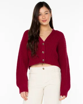 Sundaze Washed Cardigan - Rumba Red