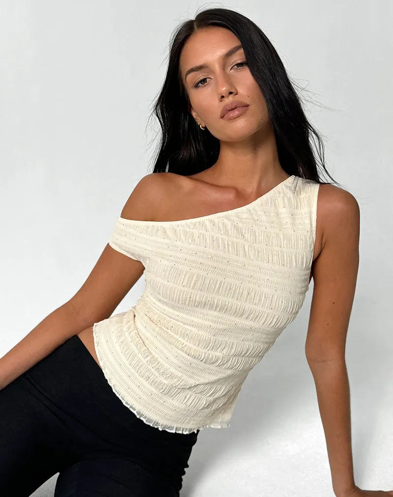 Tamia Asymmetric Top in Sequin Mesh Ivory