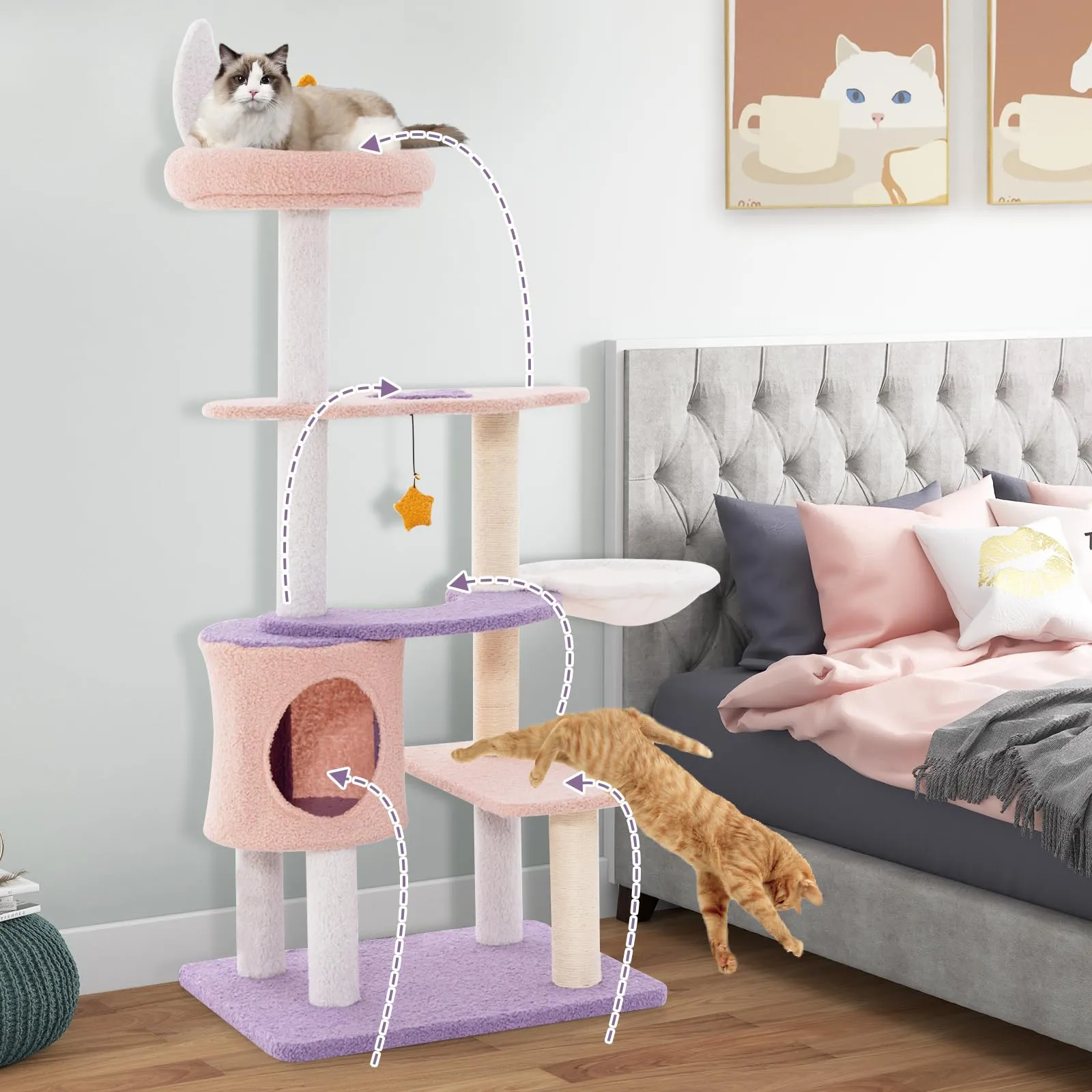 Tangkula Cat Tree Tower, 55 Inch Multi-level Cat Tower with Cat Condo, Sisal Scratching Posts