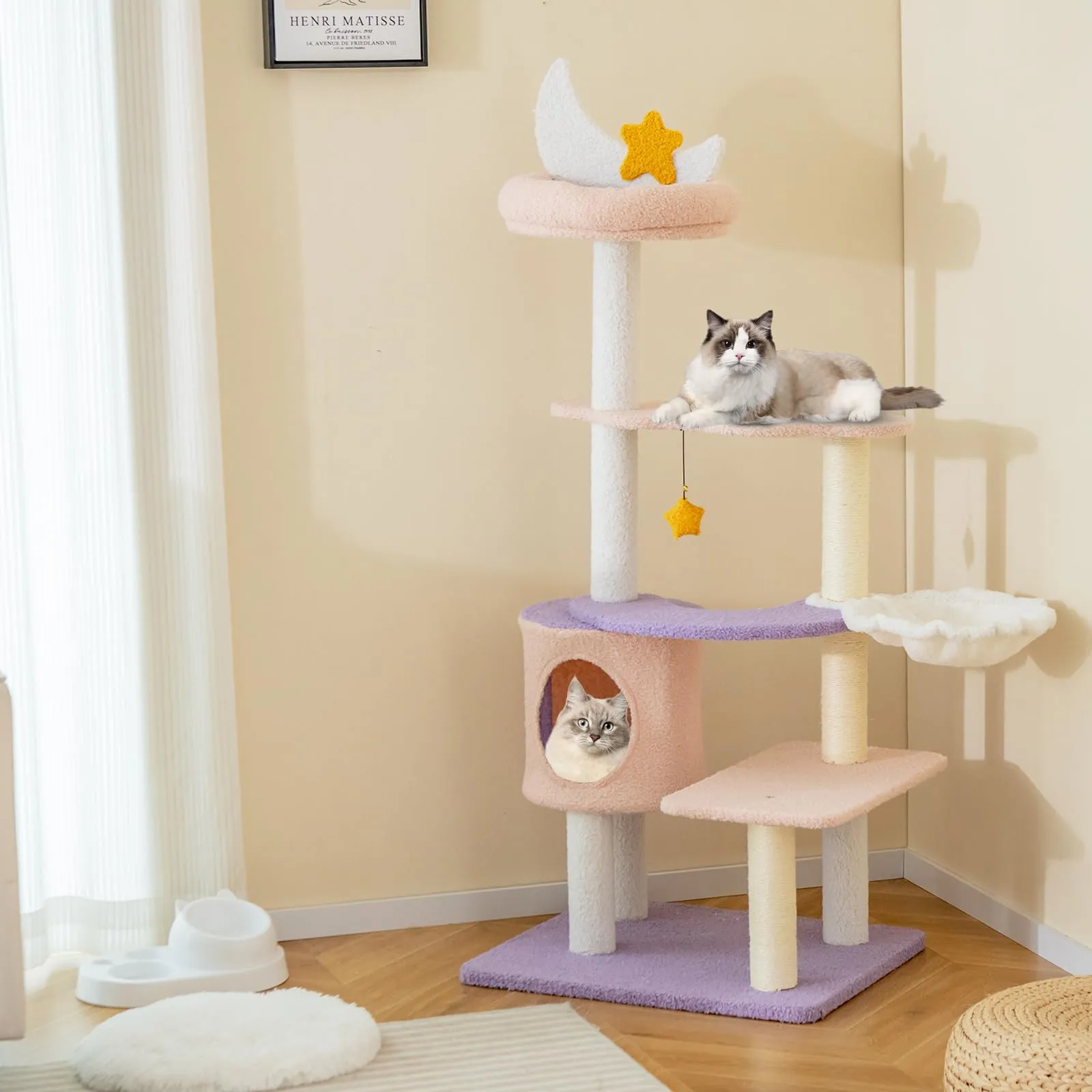 Tangkula Cat Tree Tower, 55 Inch Multi-level Cat Tower with Cat Condo, Sisal Scratching Posts